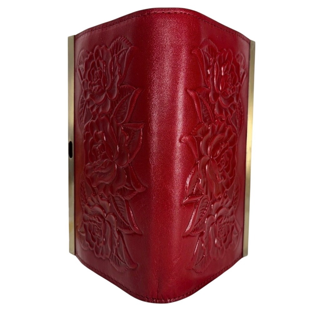 Patricia Nash Red Tooled Leather Rose Embossed Terresa Frame Kiss Lock Wallet - Picture 4 of 4